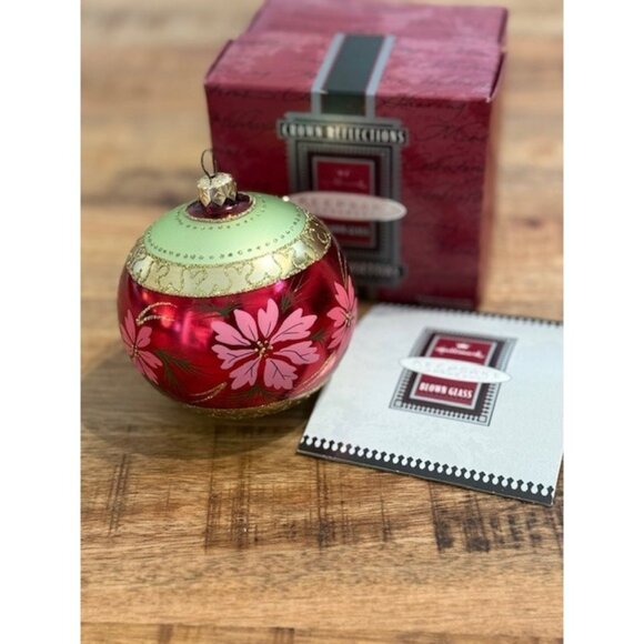 Pink Poinsettias Blown Glass Hallmark Crown Reflections Ornament 1998 Vintage - Picture 1 of 9